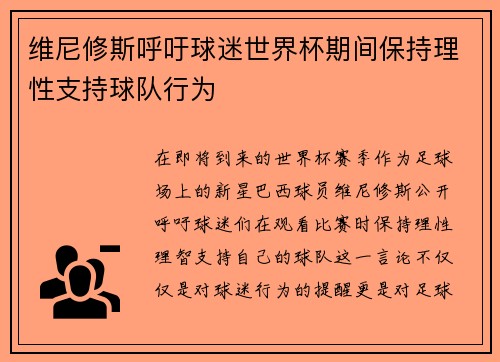 维尼修斯呼吁球迷世界杯期间保持理性支持球队行为