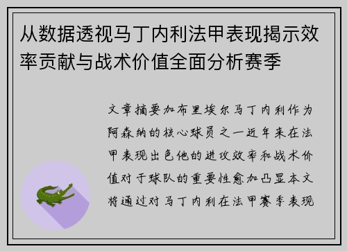 从数据透视马丁内利法甲表现揭示效率贡献与战术价值全面分析赛季